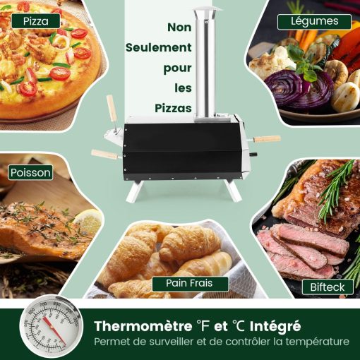 Four à Pizza Extérieur en Acier Inoxydable avec Pierre à Pizza de 30,5cm Four à Bois pour Pizza avec Pelle Pare-feu Pieds Pliables - Image 7