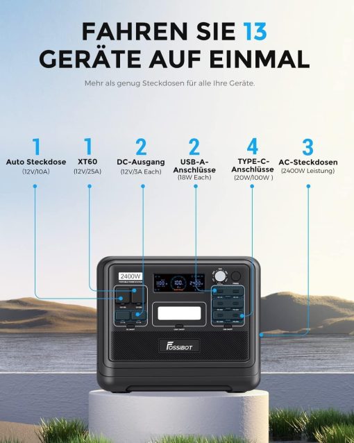 FOSSiBOT F2400 Station électrique portable CA 2400W (4800W Pic), Station Silencieux Solaire 2048Wh LiFePO4, Groupe Générateur électrique Onduleur Alimentation de Secours à Domicile Camping - Image 14