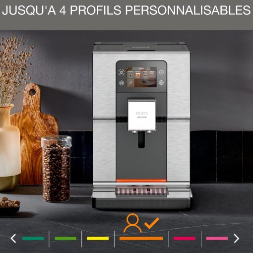 Krups Machine à café broyeur à grain, Ecran tactile couleur, 11 recettes préenregistrées, Indicateurs lumineux intuitif, accès bacs en frontal, Nettoyage facile, Intuition Préférence EA873810 - Image 8