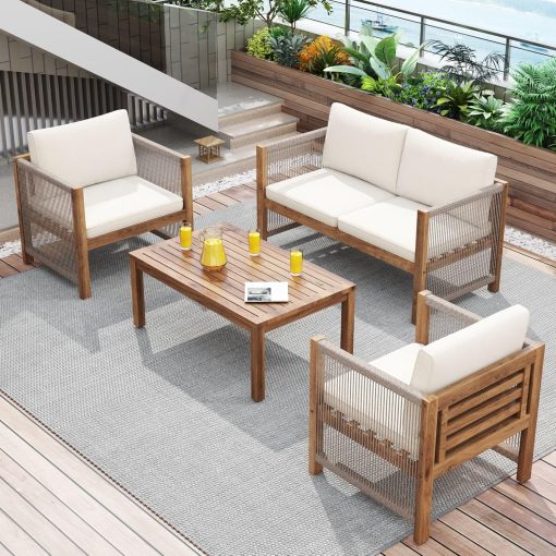 Zepneiy Salon de Jardin, Salon de Jardin 4 Personnes, avec canapé, Table Basse et Coussins, Housse en Tissu déhoussable et Lavable, Noir (Coussins d'assise Inclus) - Image 17