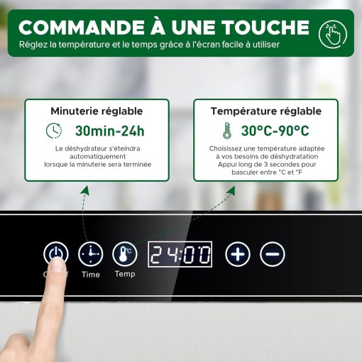 Kwasyo Food Dehydrator, 10 Trays ? Desiccator with Timer (24H) ? Fruit and Vegetable Dehydrator Adjustable Temperature (30 to 90°C) + 1 x Recipe Book - Image 6