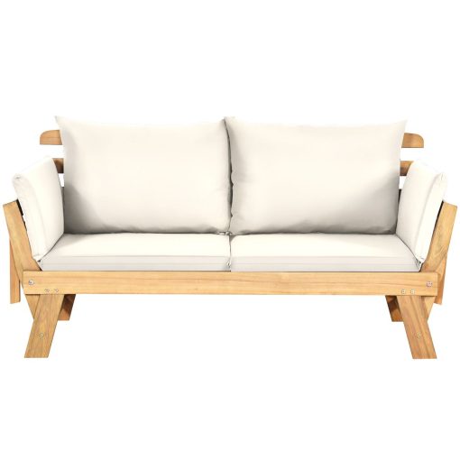 Chaise Longue Convertible avec Coussin Canapé de Jardin 2 en 1 en Bois d’Acacia avec Accoudoir Réglable pour Patio Piscine Jardin Blanc/Gris/Bleu/Rouge - Image 9