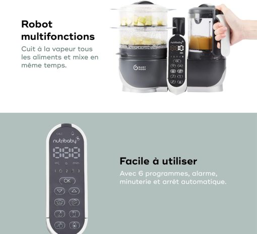 Babymoov Nutribaby(+), Robot Cuiseur Bébé Multifonctions 6 en 1, Cuiseur Vapeur Mixeur, Grande Capacité 2,2L, Petits Pots Bébé Faits Maison, Idéal Diversification Alimentaire, Gris - Image 12