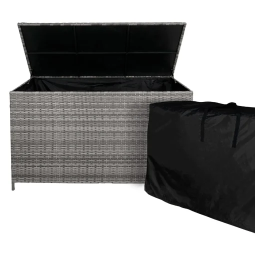 Salon de Jardin 9 personnes & Coffre de Rangement en Rotin – Gris Jardi - Image 2