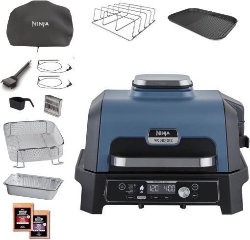 Ninja Woodfire Barbecue électrique et fumoir Pro XL avec thermomètre, barbecue et Air fryer d'extérieur 4-en-1 avec système Smart Cook et granulés Woodfire, portatif, gris/noir, OG850EU - Image 2
