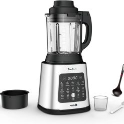 Moulinex Perfectmix Cook blender chauffant à haute vitesse, 10 programmes automatiques, 1400 W, YY5607FG, Noir et Transparent, Métal