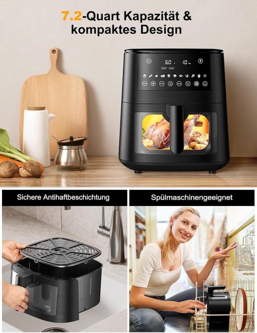 9L Dual Zone Air Fryer avec Fenêtre de Visualisation, Friteuse sans Huile avec 2 Tiroir, 9-in-1 Programmes de Cuisson, écran Tactile, Fonction Rendez-vous, Faible en Grasses, Va au Lave-vaisselle - Image 7