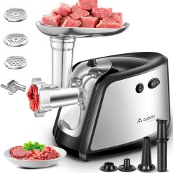 AOBOSI 4-in-1 Meat Grinder Electric Meat Grinder with 4 Stainless Steel Cutting Plates, 1 Kubbe and 3 Sausage Filling Tubes, Motor [3000w Max], Mincer with 2 Blades.