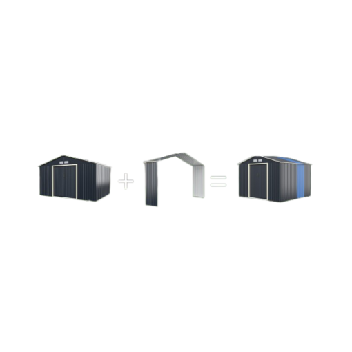 Abri de Jardin en Métal & Extension 10.85㎡ avec 2 Portes Coulissantes Verrouillables 4 Trous d’Aération Gris pour Vélo - Image 4
