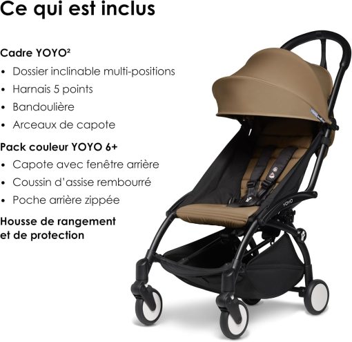 Poussette BABYZEN YOYO2 6+ (Cadre noir + pack couleur Aqua) - Comprend un harnais, un dossier, des arceaux de capote, une bandoulière, un coussin d’assise, et une capote assortie - Image 5
