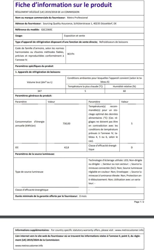METRO Professional Réfrigérateur à Boissons GSC2360B, Acier/Verre, 62 x 63.6 x 175.3 cm, 347 L, avec Serrure, Noir - Image 79