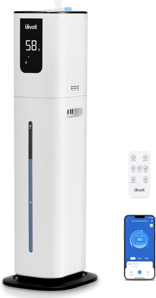 LEVOIT OasisMist 1000S (10L) Smart Humidifier for Home Large Room Bedroom, Last 100 Hours Suitable for Indoor Plant, Cover up to 600ft2, Easy Top Fill, Remoter & Voice Control, Auto Mode, Quiet, White