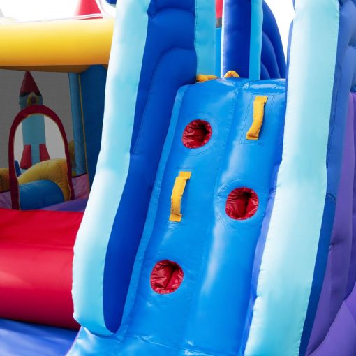 Chateau Gonflable à Toboggans Aquatiques Thème de La Fusée pour Enfants Piscine Zone de Saut Pistolet à Eau Escalade Souffleur de 850 W Multicolore - Image 5