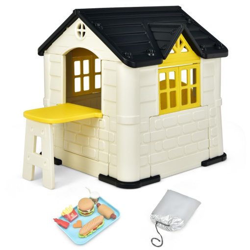 Maison Chef House -Thème Burger Bar - Table de Pique Nique Cabane de Jardin Anti-UV en Plastique 164x124x132 cm Bleu/Rose/Jaune - Image 17