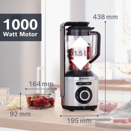 Bosch Electroménager - MMBV622M Blender sous vide VitaPower Série 8 – Grande préservation des vitamines – Gourde to go avec valve sous-vide – 1,5 L – 1000W - Argent/Noir - Image 2
