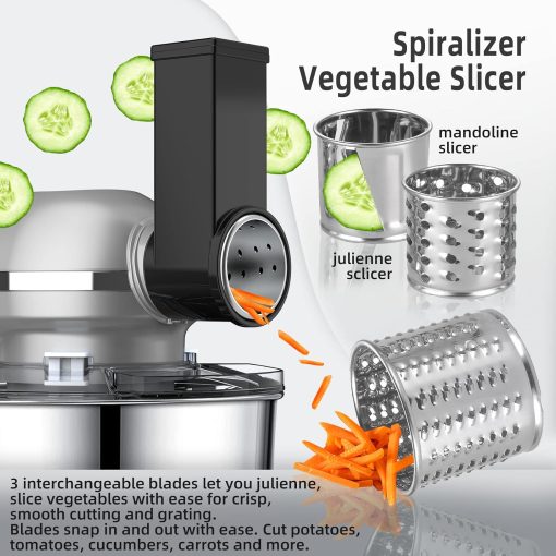 Homlee 3 en 1 Robot Patissier,1800W Robot Cuisine Multifonctions,avec Hachoir à viande,1,5 L Extracteur de jus,Kit pour Saucisses,3 Plaques de Broyage,5.5L Bol d'Acier Inoxydable (Argent) - Image 7