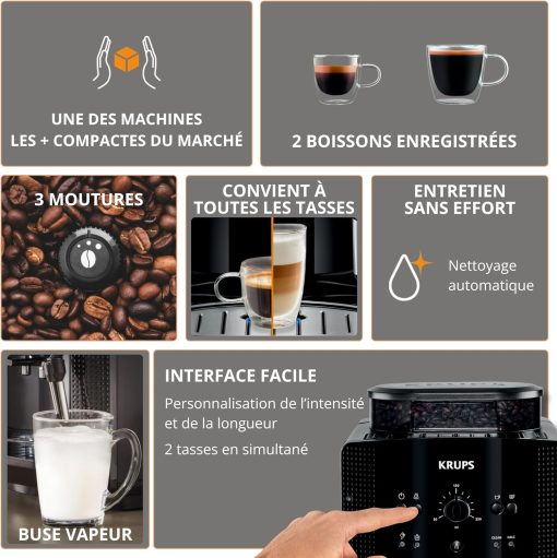 Krups Coffee Bean Machine, 1.7 L, 2 Cups Simultaneously, Automatic Cleaning, Steam Nozzle for Cappuccino, Espresso Maker, Essential Black YY8125FD - Image 19