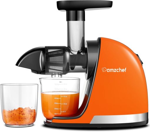 AMZCHEF Extracteur Jus - Extracteur de Jus de Fruits et Légumes - Presses-agrumes à Froid sans BPA avec 2 Tasses et Brosse - Fonction de Mastication Inversée pour éviter les Blocages - Argent - Image 9