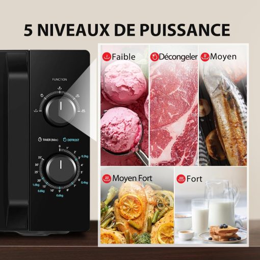 Toshiba Micro-ondes 20L MW2-MM20P(BK), Micro-ondes sur Pied, 800W, 5 Niveaux de Puissance, avec Décongélation Facile, éclairage LED à l'intérieur, Noir - Image 3