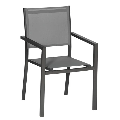 Lot de 8 chaises en aluminium anthracite - textilène gris Happy Garden - Image 2