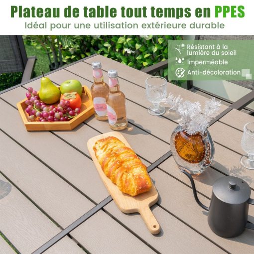 Ensemble de Meubles de Patio 7 Pièces pour 6 Personnes Salon de Jardin avec 6 Chaises Empilables et Table Rectangulaire Gris - Image 5