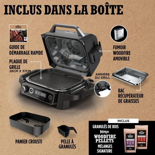 Ninja Woodfire Barbecue électrique et fumoir Pro XL avec thermomètre, barbecue et Air fryer d'extérieur 4-en-1 avec système Smart Cook et granulés Woodfire, portatif, gris/noir, OG850EU - Image 21