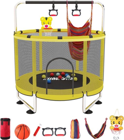 Trampoline pour Enfants, Trampoline réglable pour bébé avec Panier de Basket-Ball, Trampoline intérieur et extérieur de 200 kg avec enclos - Image 3