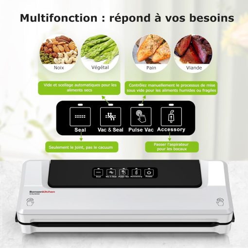 Bonsenkitchen Machine Sous Vide Alimentaire - Appareil de Mise Sous Vide pour La Cuisson Sous Vide et La Conservation des Aliments Frais, Y 40 Compris Les Sacs Sous Vide - Image 9