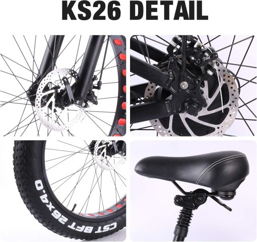 ride66 Vélo électrique VTT pour Homme Adulte, 26 Pouces 21Ah Batterie au Lithium Shimano 7 Vitesses, Vélo Homme Fat Bike Noir XL - Image 3