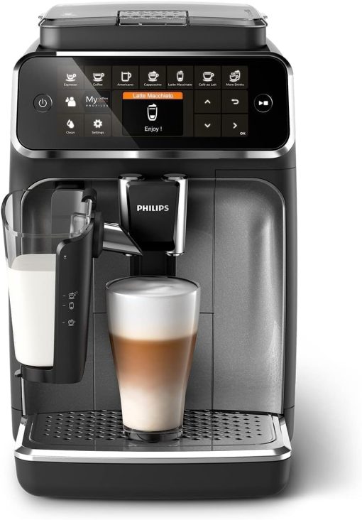 PHILIPS 4400 Series Fully Automatic Espresso Machine – 12 Hot & Iced Coffees, Quick-to-Clean LatteGo Milk System, SilentBrew, QuickStart, Ceramic Grinder, Black Chrome (EP4444/90) - Image 2