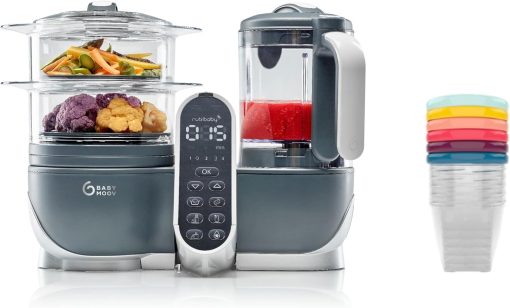 Babymoov Nutribaby(+), Robot Cuiseur Bébé Multifonctions 6 en 1, Cuiseur Vapeur Mixeur, Grande Capacité 2,2L, Petits Pots Bébé Faits Maison, Idéal Diversification Alimentaire, Gris