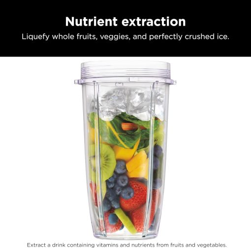 Ninja BN401 Nutri Pro Compact Personal Blender, Auto-iQ Technology, 1100-Peak-Watts, for Frozen Drinks, Smoothies, Sauces & More, with (2) 24-oz. To-Go Cups & Spout Lids, Cloud Silver - Image 5