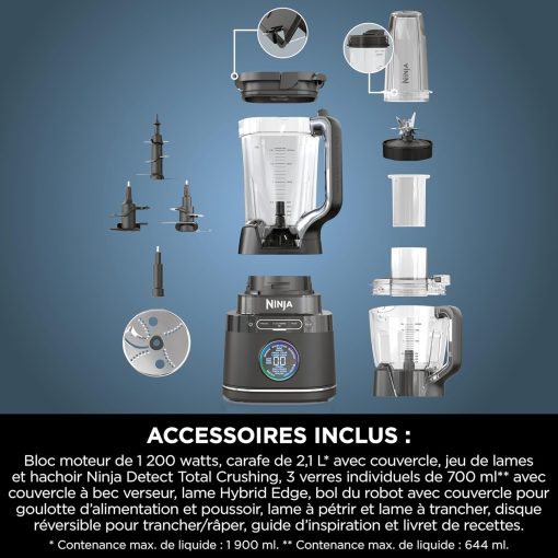 Ninja Detect Power Blender Processor Pro 3-en-1, mixeur 1200W, bol à mélanger, lame malaxeur, gobelet individuel, récipient, pétrir, mixer, hacher et mélanger, noir, TB401EU - Image 16