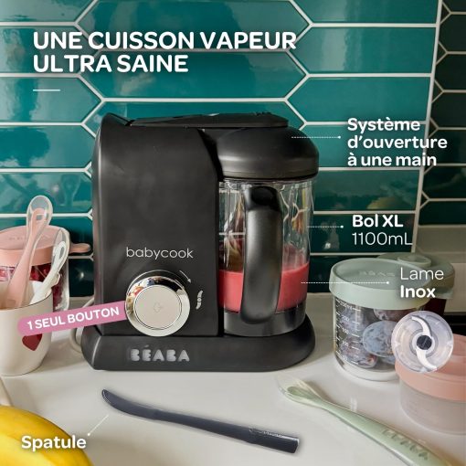 BéABA, Babycook Solo, Robot Bébé 4 en 1 Mixeur-Cuiseur, Cuisson Vapeur, Diversification alimentaire, Petits pots bébé maison, Noir - Image 28