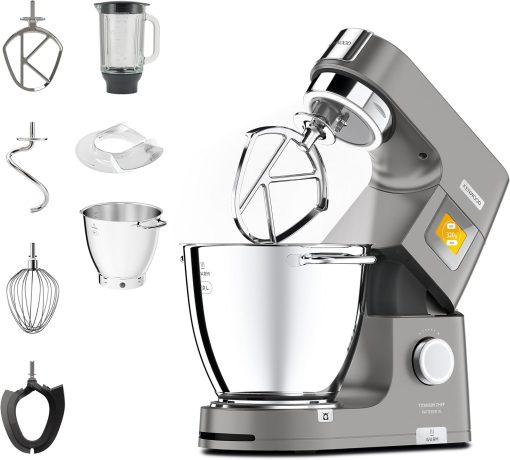 Kenwood Titanium Chef Patissier XL KWL90.034SI, Robot Patissier Balance Intégrée, Batteur K, Pétrin, Fouet, Batteur Souple, Deux Bols, Couvercle Anti-Projections, 1400W, Acier, Argent - Image 2