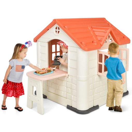 Maison Chef House -Thème Burger Bar - Table de Pique Nique Cabane de Jardin Anti-UV en Plastique 164x124x132 cm Bleu/Rose/Jaune - Image 26