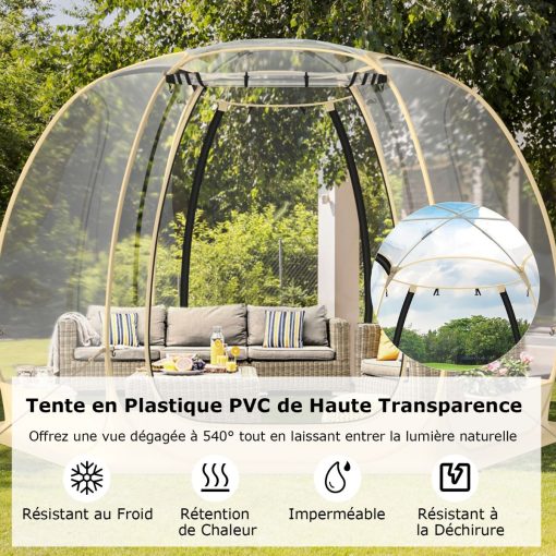 Tente Bulle à Ouverture Instantanée pour 6 à 10 Personnes Tente D?me d'Extérieur 328 x 328 cm Résistante Aux Intempéries Transparent - Image 8