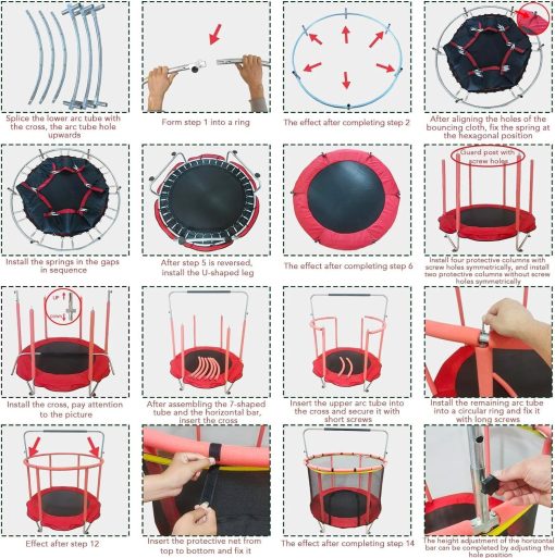Trampoline pour Enfants, Trampoline réglable pour bébé avec Panier de Basket-Ball, Trampoline intérieur et extérieur de 200 kg avec enclos - Image 20