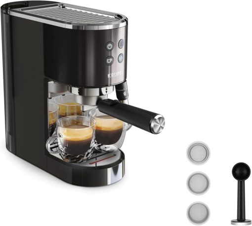 Krups Virtuoso+, Machine expresso, Machine a cafe à pompe, expresso machine a cafe moulu ou dosettes, 15 bars, Inox, Buse vapeur, Espresso et cappuccino, XP444G10 - Image 2