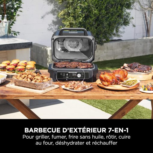 Ninja Woodfire Barbecue électrique et fumoir Pro XL avec thermomètre, barbecue et Air fryer d'extérieur 4-en-1 avec système Smart Cook et granulés Woodfire, portatif, gris/noir, OG850EU - Image 9