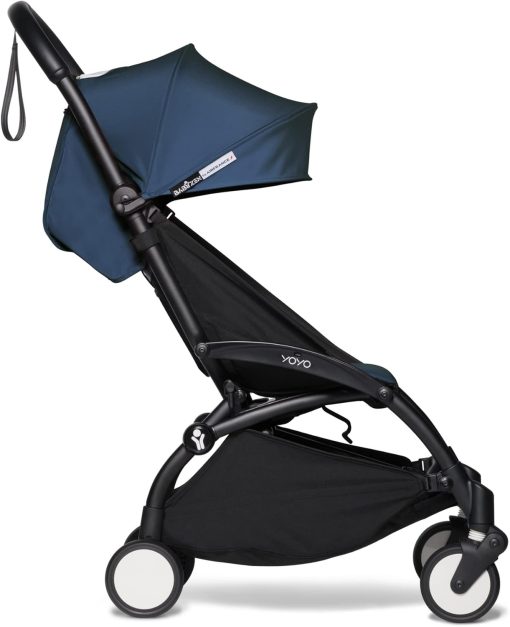 Poussette BABYZEN YOYO2 6+ (Cadre noir + pack couleur Aqua) - Comprend un harnais, un dossier, des arceaux de capote, une bandoulière, un coussin d’assise, et une capote assortie - Image 6