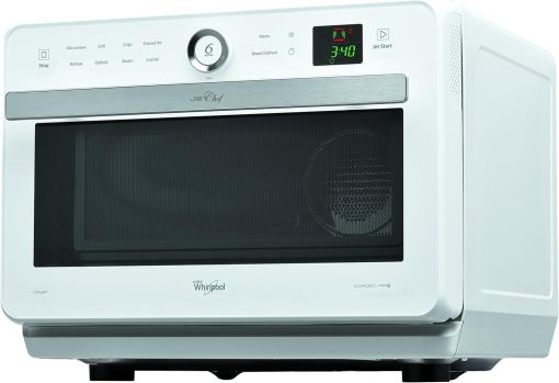 WHIRLPOOL JT469WH - Micro-ondes Jet Chef - 33 L - 6eme SENS Combi Crisp Vapeur - Cavité Inox - Plateau tournant 36 cm - Blanc