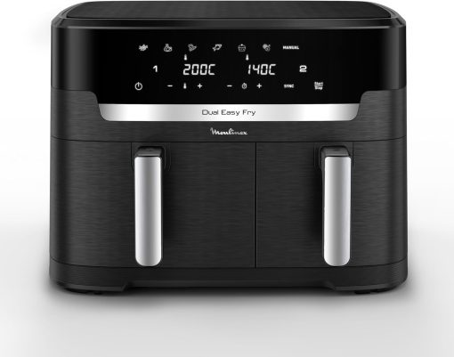Moulinex air fryer two compartments, large capacity 8.3L, 8 people, 7 automatic programs, oil-free fryer, digital touch screen, Dual essential stainless steel, EZ901820, Black - Image 28