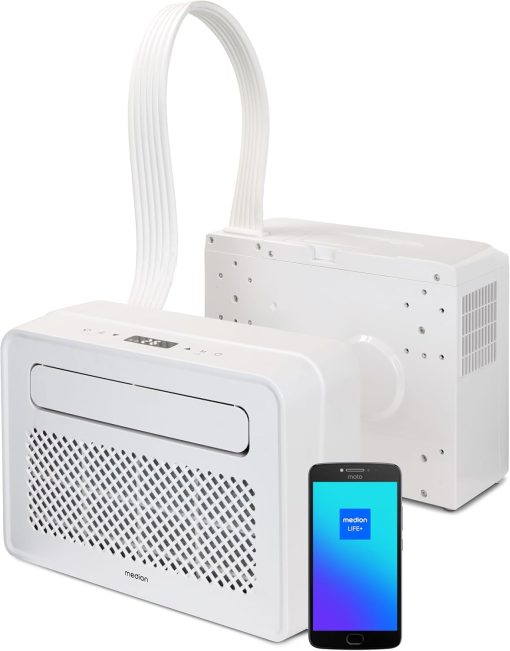 MEDION Smart Climatiseur Split P502 (5000 BTU, 3-en-1, Refroidir, Déshumidification, Ventilation, pour caravane, camping-car, kit de joint de fenêtre, mode sommeil, contr?le Wifi, écran, MD 37735)