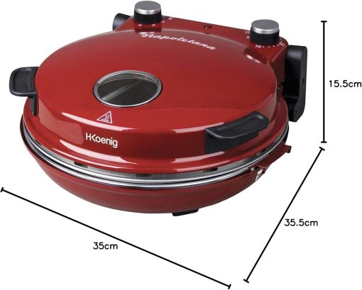 H.Koenig Four à Pizza électrique Professionnel Portable NAPL350, Multifonction, Tartes et Quiches, Grand Plateau en Pierre Céramique, Température 0 à 400°C, Minuterie, Roulette et Pelle en bois - Image 6