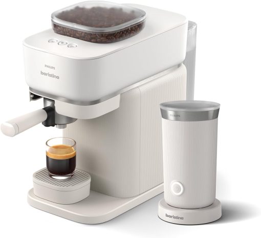 Philips Baristina Machine à expresso - Un véritable expresso, en toute simplicité - Compacte - 16 bars de pression - Broyeur intégré - Machine blanche avec porte-filtre blanc (BAR300/00) - Image 24