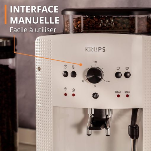 Krups Machine à café grain, 1,7 L, 2 tasses en simultané, Nettoyage automatique, Buse vapeur pour Cappuccino, Cafetière espresso, Essential noire YY8125FD, Noir - Image 7