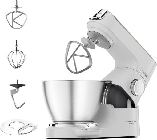 Kenwood Titanium Chef Baker KVC65.001WH, Pastry Robot with Integrated Scales, Including 3-Piece Pastry Set, Spatula & Splash Protection, 1200 W, White - Image 2