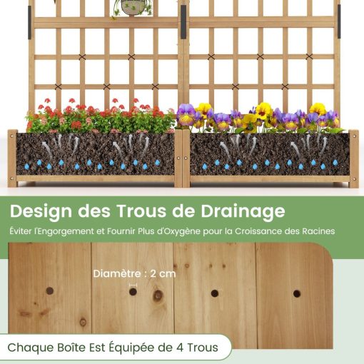 Jardinière avec 2 Treillis 2 Bacs Toit Suspendu en Bois Lit de Jardin Surélevé avec 4 Trous de Drainage 180 x 48 x 183 cm Orange - Image 7