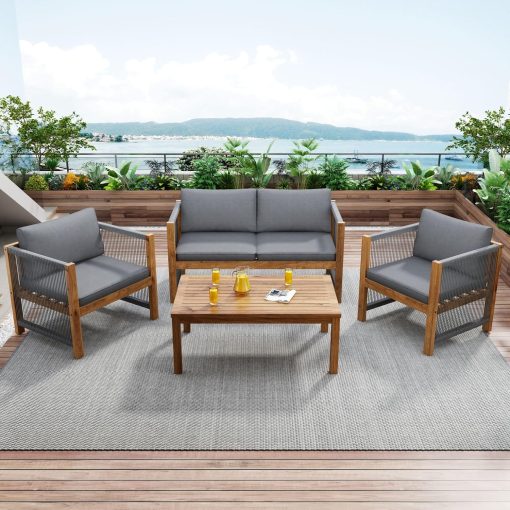 Zepneiy Salon de Jardin, Salon de Jardin 4 Personnes, avec canapé, Table Basse et Coussins, Housse en Tissu déhoussable et Lavable, Noir (Coussins d'assise Inclus) - Image 9